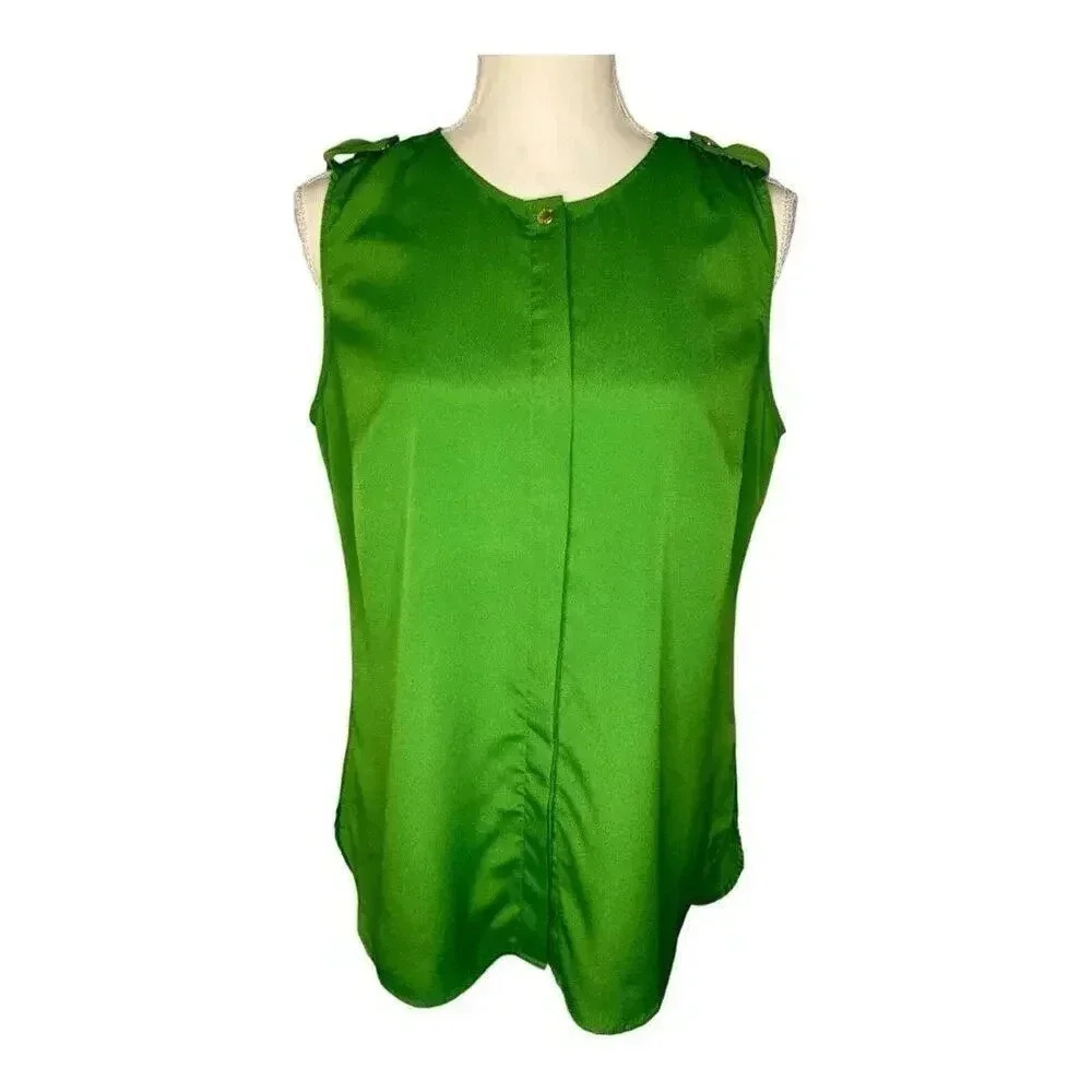 Michael Kors Women’s‎ Size 8 Green Button Front Button Shoulder Sleeveless Top